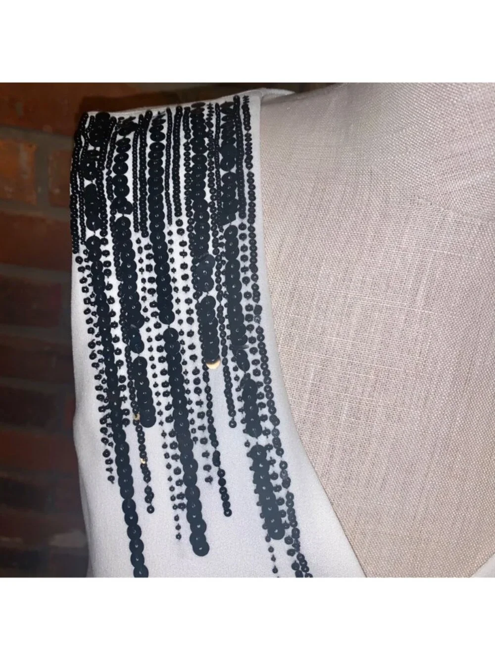 White House Black Market White Sleeveless Black Beaded Cocktail Dress Size 2
